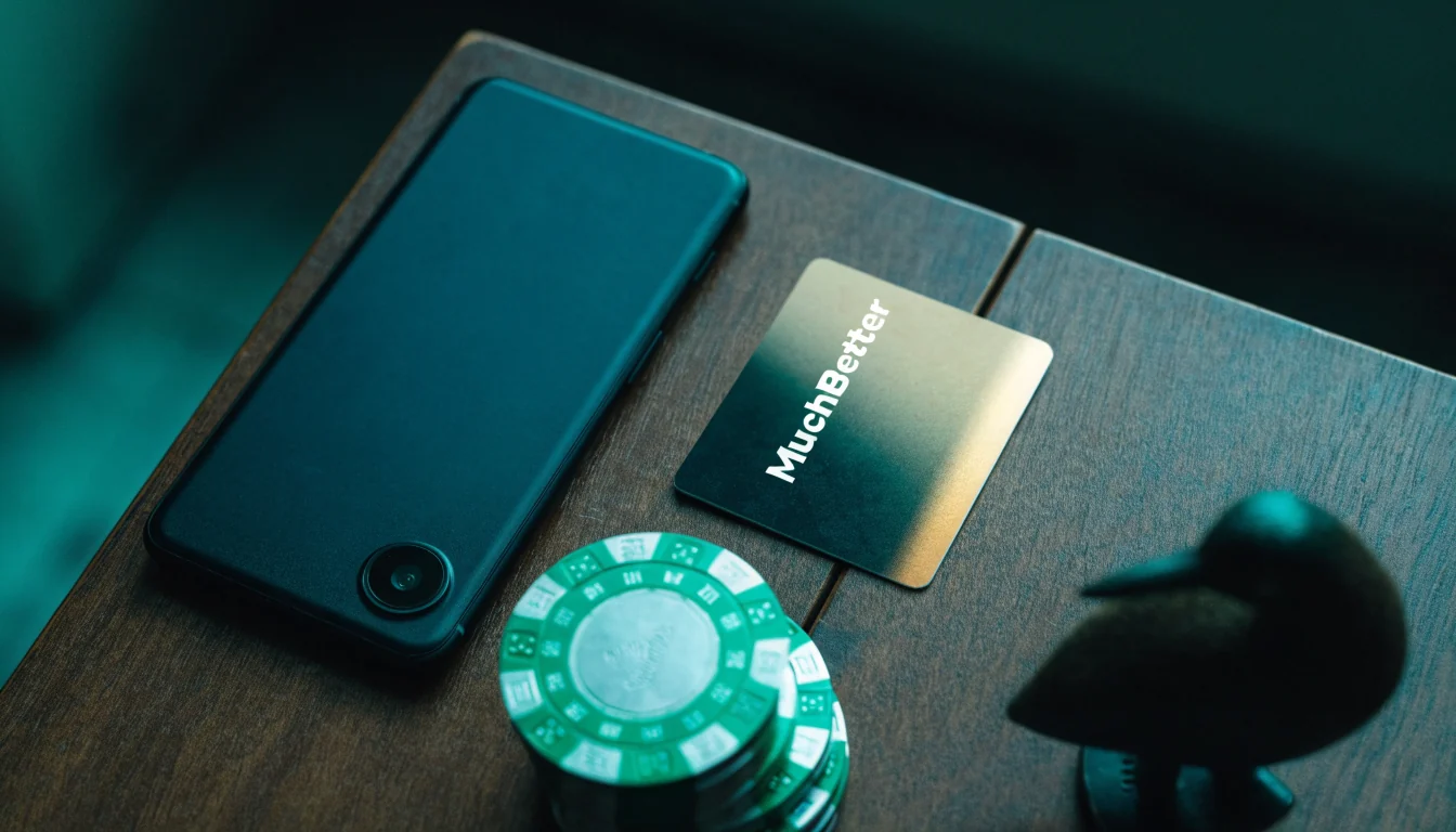 Smartphone, payment card, and casino chips on a dark New Zealand-themed table